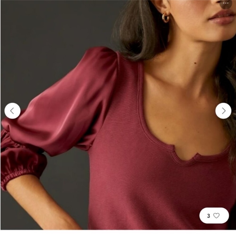 Anthropologie Deep Red Blouse with Puff Sleeves